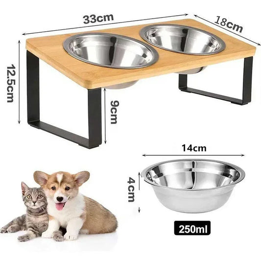 Support incliné en bois avec double gamelle