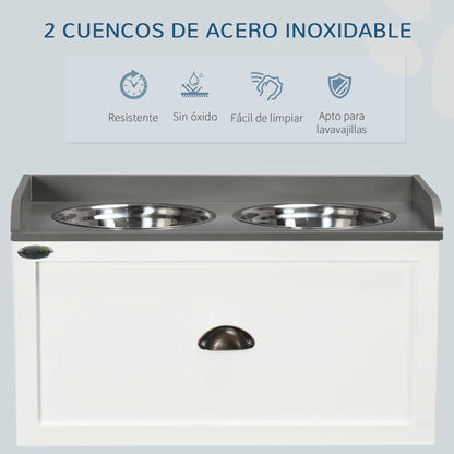 Meuble repas surélevé PawHut avec deux gamelles – 60 × 30 cm