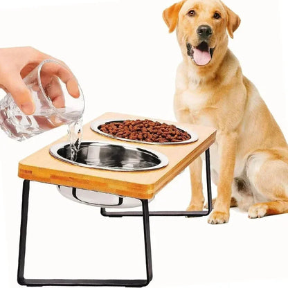 Support incliné en bois avec double gamelle