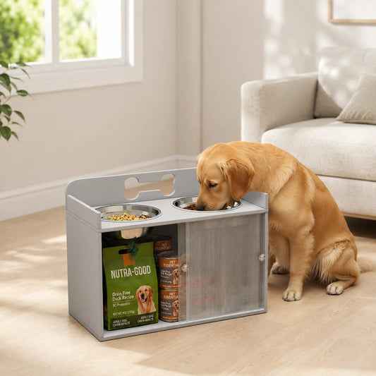 Meuble repas surélevé avec rangement 50 L pour grand chien