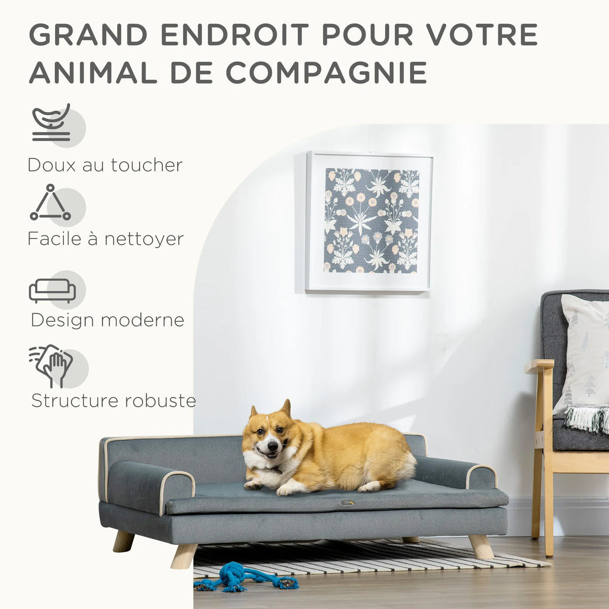 Canapé scandinave PawHut – 100 × 62 cm