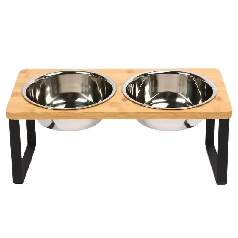 Support incliné en bois avec double gamelle