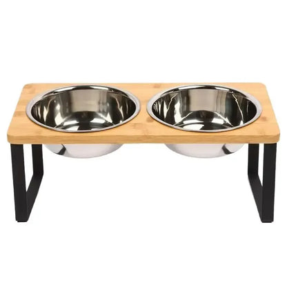 Support incliné en bois avec double gamelle