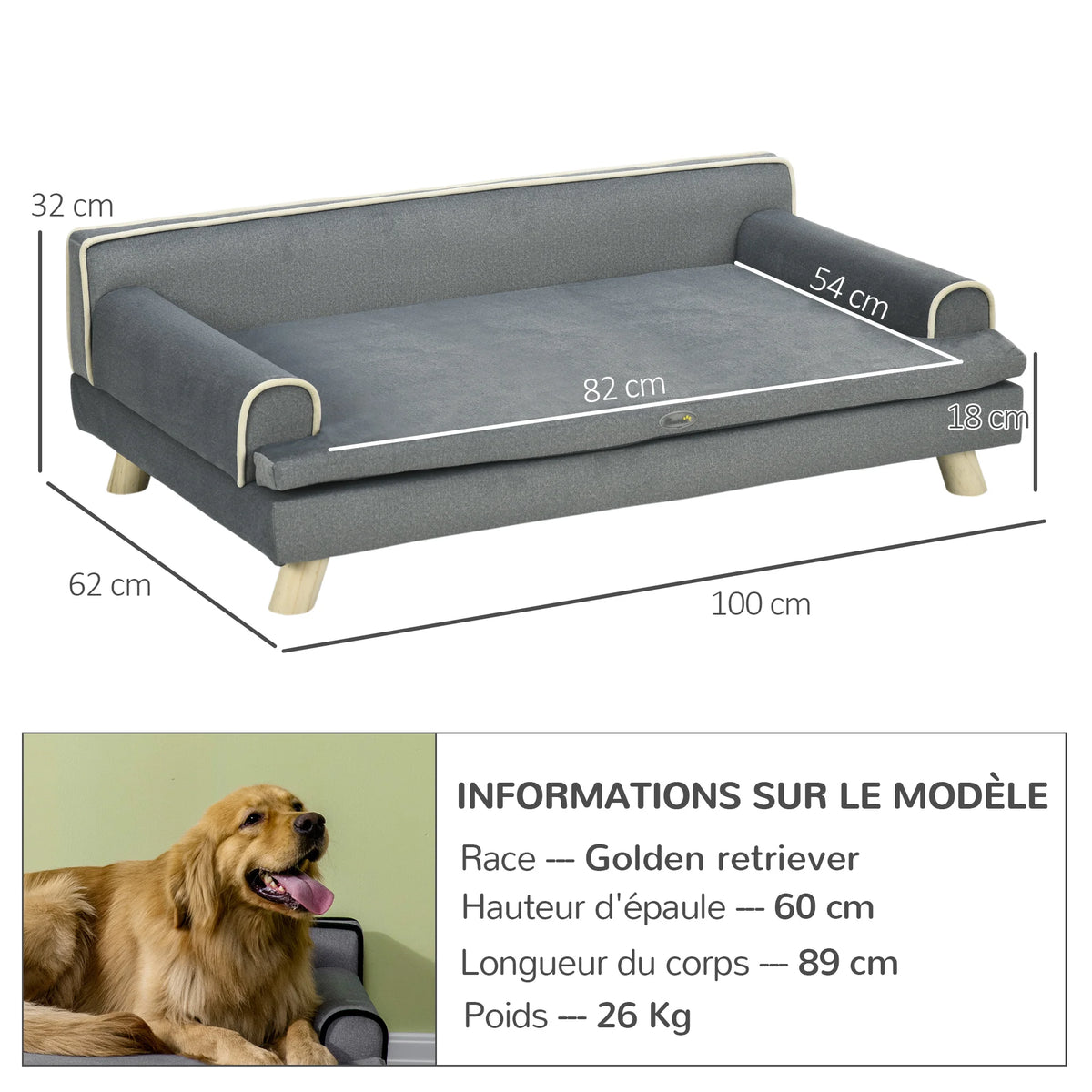 Canapé scandinave PawHut – 100 × 62 cm