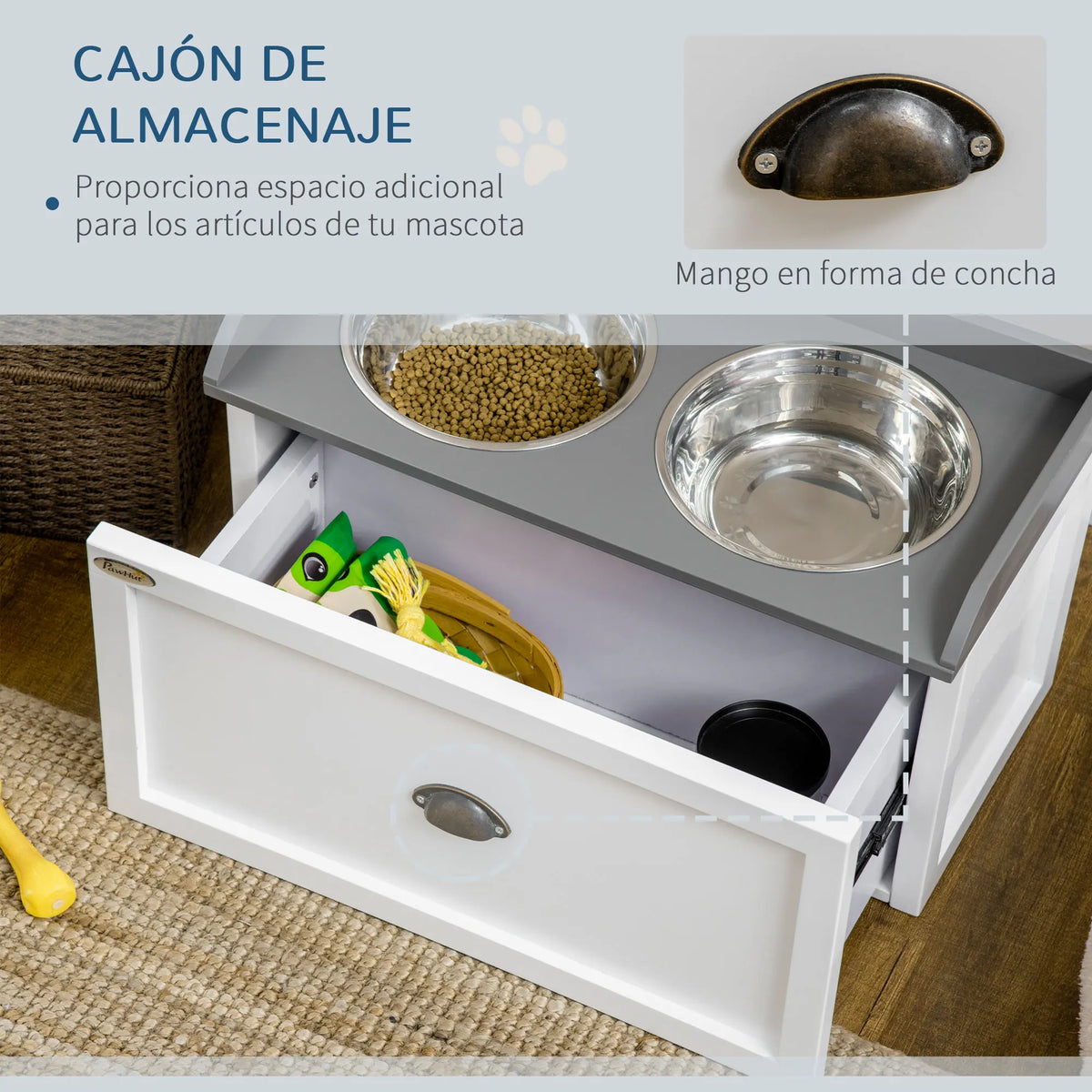 Meuble repas surélevé PawHut avec deux gamelles – 60 × 30 cm